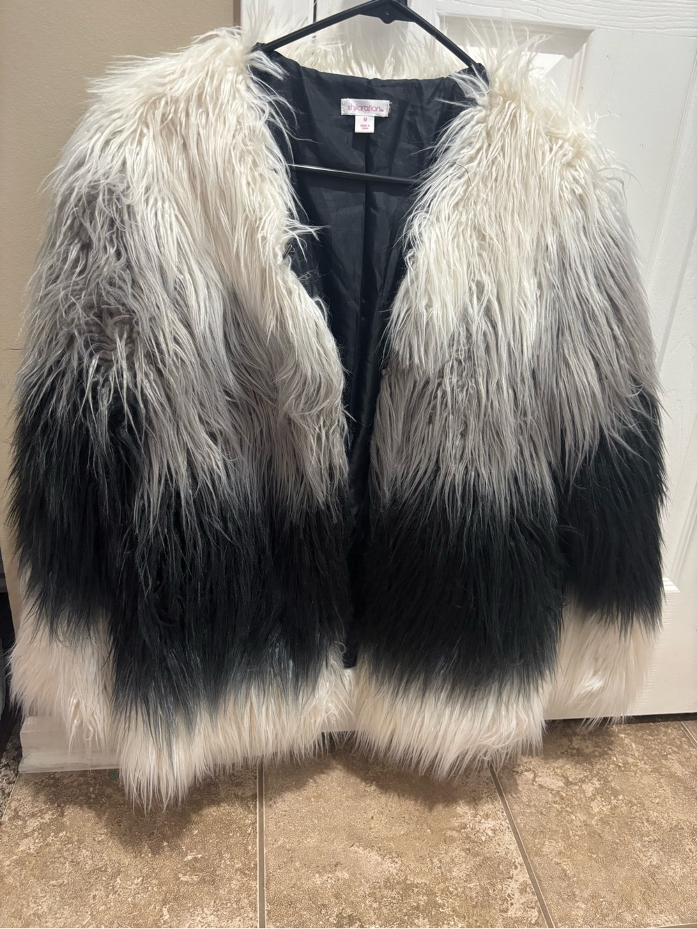 Xhilaration Black and Cream Ombre Faux Fur Teddy Jacket